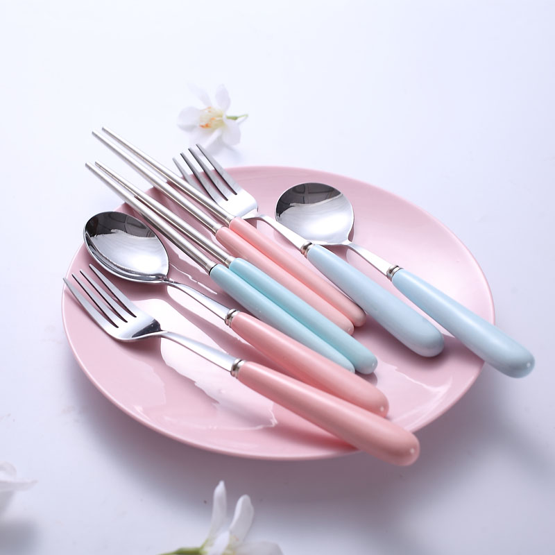 Jingdezhen ceramic handle stainless steel ladle watermelon run out of ice cream run eat western - style food fruit dessert cake fork