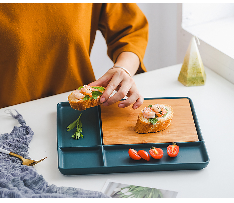 Green food plate Nordic matte enrolled creative ceramic plate with plate steak ferula household utensils square