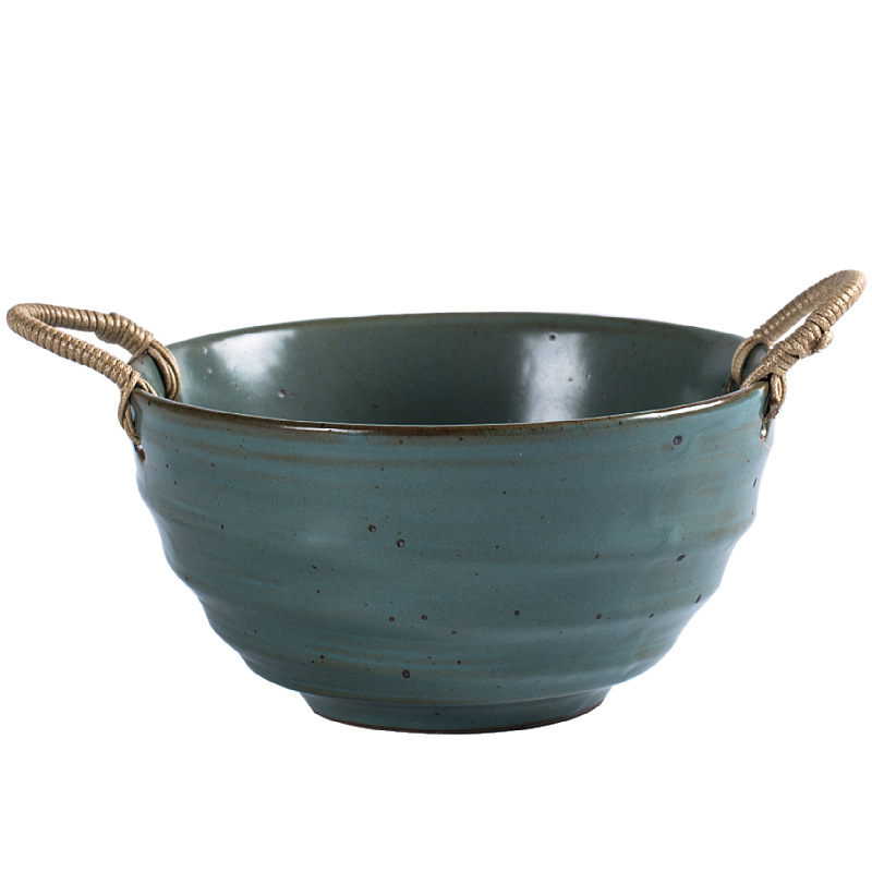 Japanese tableware individuality creative coarse pottery hand cane binaural pot soup bowl contracted soup basin bowl bowl of restoring ancient ways is its home