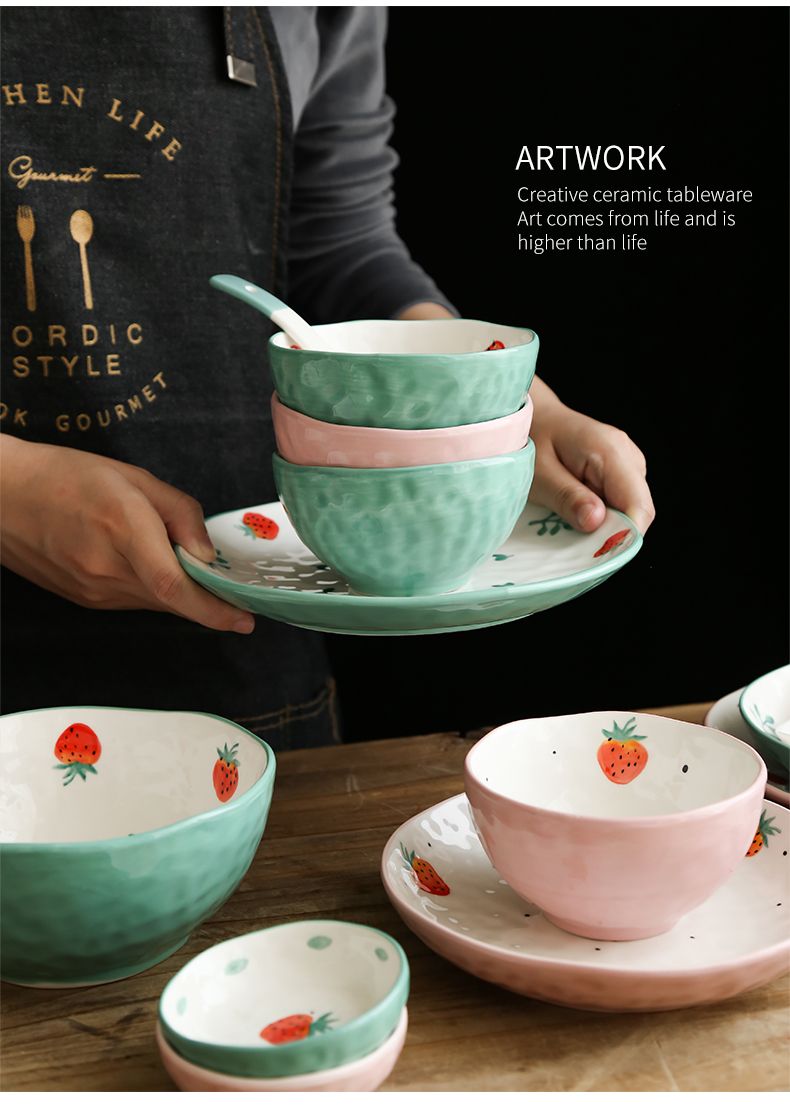 Li feng town strawberry tableware express girl bowl bowl suit consists of household ceramic package