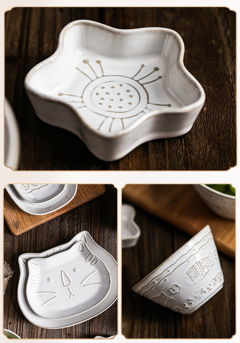 Japanese cartoon both white glaze ceramic tableware of creative move cat relief job web celebrity home dish dish fish dish