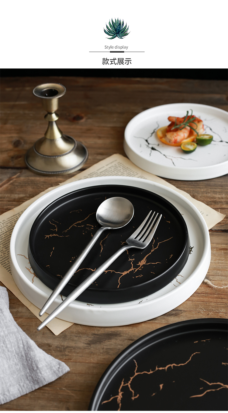 The Nordic disc marble matte enrolled gold ceramic strip plate sushi plate cold dish plate western food steak grail breakfast tray