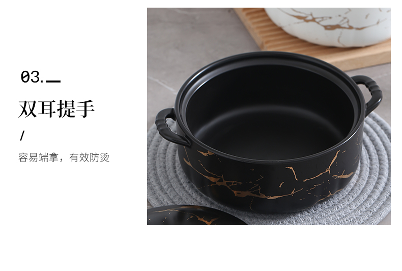 Northern wind soup bowl creative household marble gold ceramic soup pot high - capacity ears with cover soup bowl