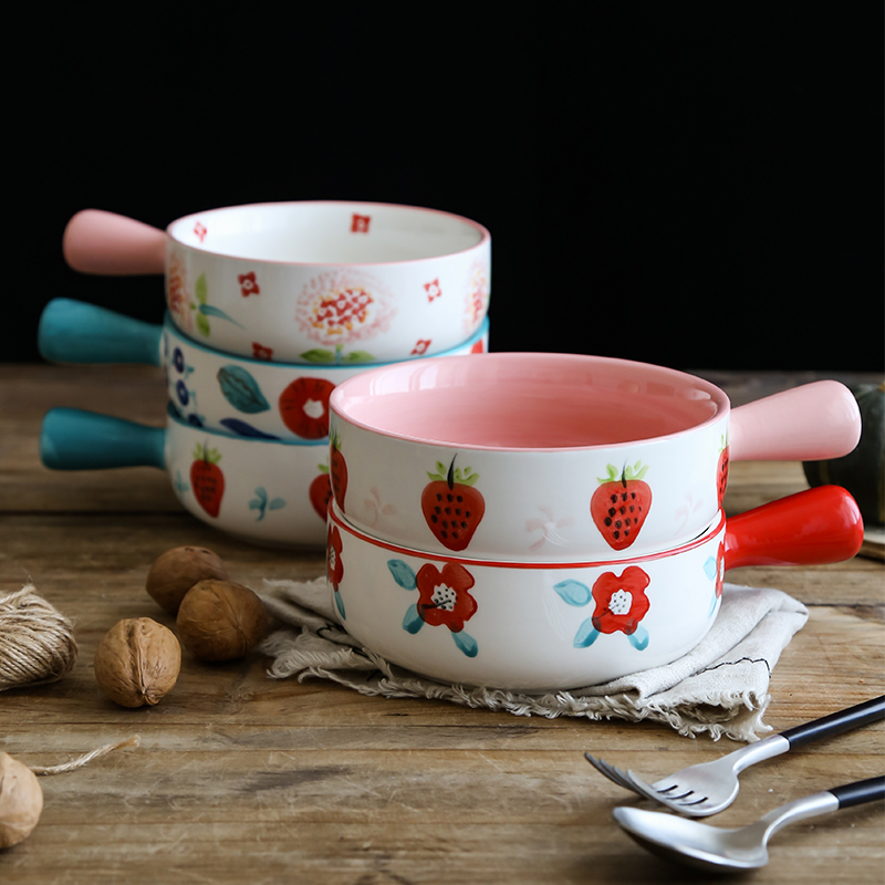 Northern wind creative hand - made ceramic household microwave oven roasted bowl of fruit salad bowl hands cheese baked bread and butter