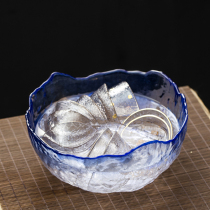 Glass tea washing household large extra large Japanese zen salad fruit plate Transparent Kung Fu tea accessories Tea ceremony water bowl