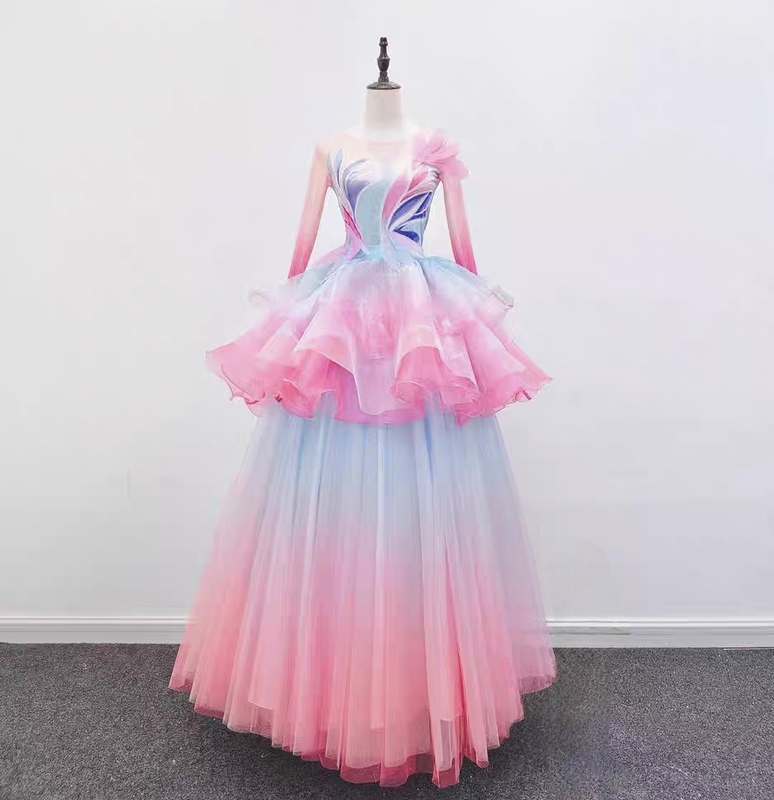 New Opening Dance Dress with Large Flared Skirt, Blooming Half-Flower Gradient Color Modern Dance Dress, Detachable Costume for Singing and Dancing