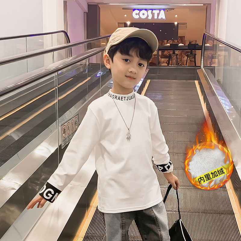 Boys sweater thin velvet spring and autumn 2021 new children's baby spring base shirt children's foreign school T-shirt tide