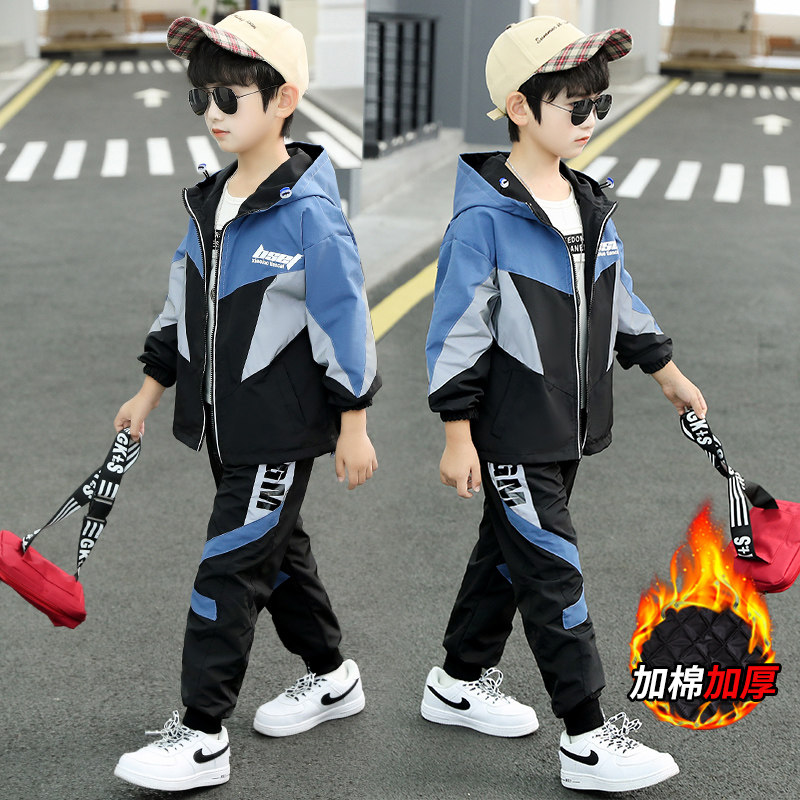 Boy's spring and autumn style suit CUHK Scout cotton sports clothes Children's Ocean Casual Autumn winter paragraph thickened Two sets of damp