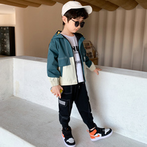 Boys spring suit 2021 New handsome tide suit big boy jacket spring and autumn childrens two-piece Korean tide