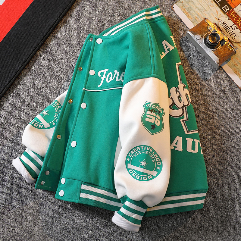 Boys' Spring Baseball Jacket 2026 New Style for Older Children, Spring, Autumn, and Winter Models with Fleece Lining, Trendy