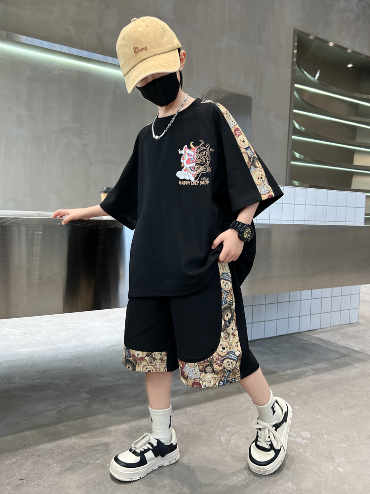 <!--儿童装男童夏装短袖套装2024新款中大童夏季运动夏款男孩帅气时髦-->