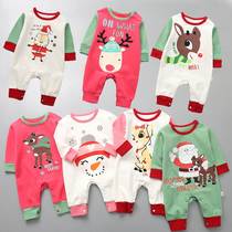 Autumn and winter men and women baby clothes Ha clothes long sleeve cotton newborn jumpsuit Christmas thickening