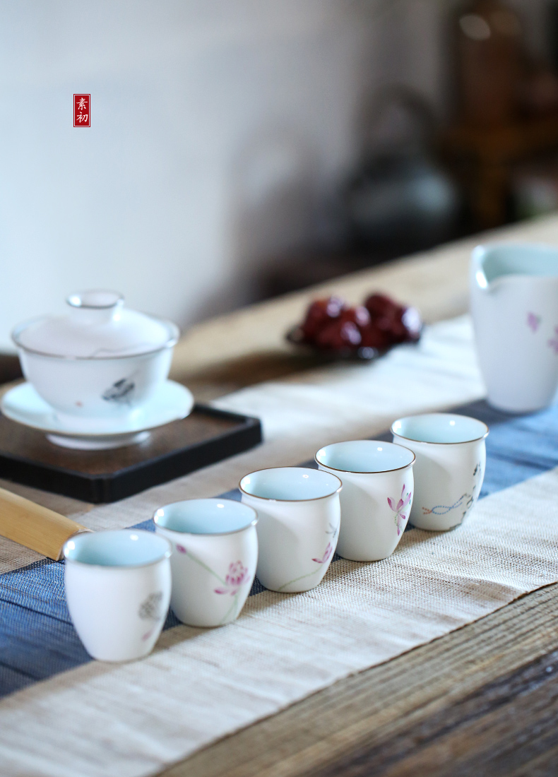 Package mail jingdezhen up hand - made ceramic sample tea cup powder enamel cup kung fu tea liquor cup master CPU