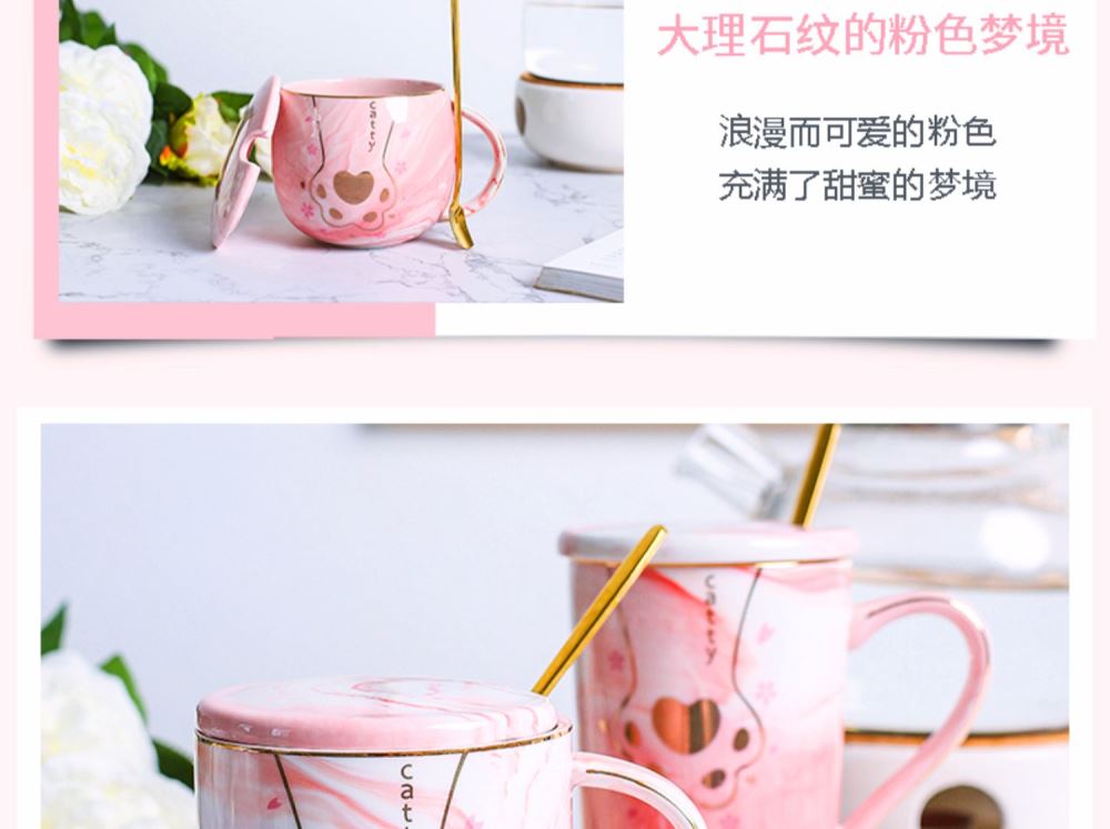 Creative cat claw cup, lovely ceramic cups with cover spoon lovers mugs female male students home coffee cup