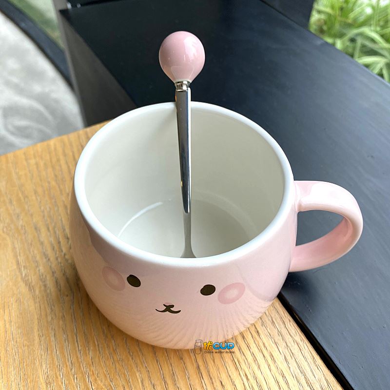 Ins girl heart mark cup with cover express little rabbit teaspoons of ceramic cup water cup of milk breakfast cup female students