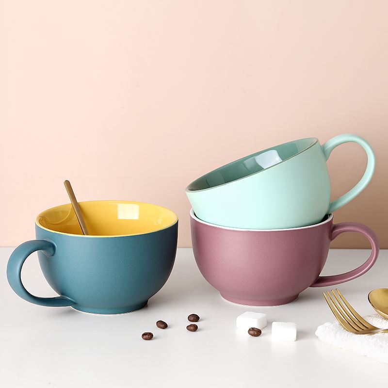 Japanese mugs high - capacity oatmeal for breakfast ceramic cup European household pot - bellied cup with spoon to ultimately responds cup
