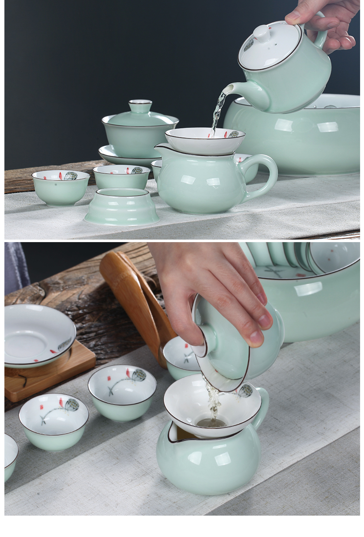 High - grade white porcelain chaoshan kungfu tea set celadon hand - made name plum tureen tea cups of a complete set of tea gifts home