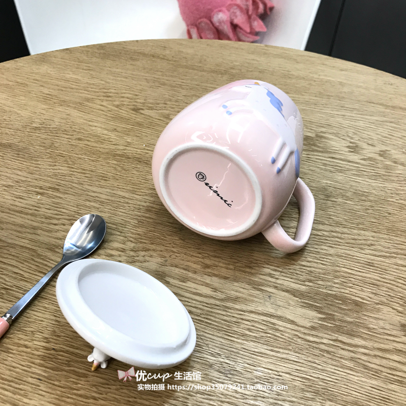 The Japanese lovely creative unicorn ceramic cup carousel mark cup milk coffee cup with pink girl students