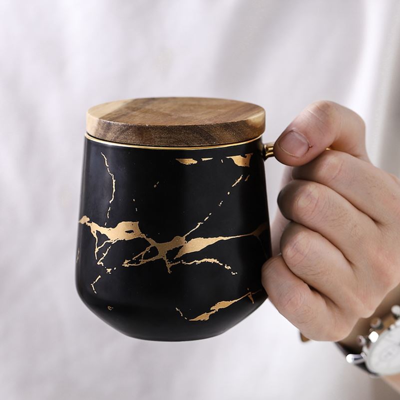 Marble coffee cup household glass ceramic cups male office female students mark cup with cover