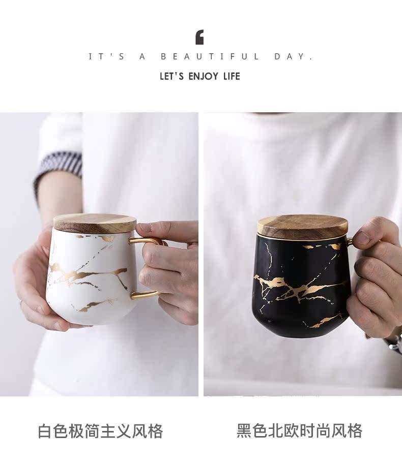 Marble coffee cup household glass ceramic cups male office female students mark cup with cover