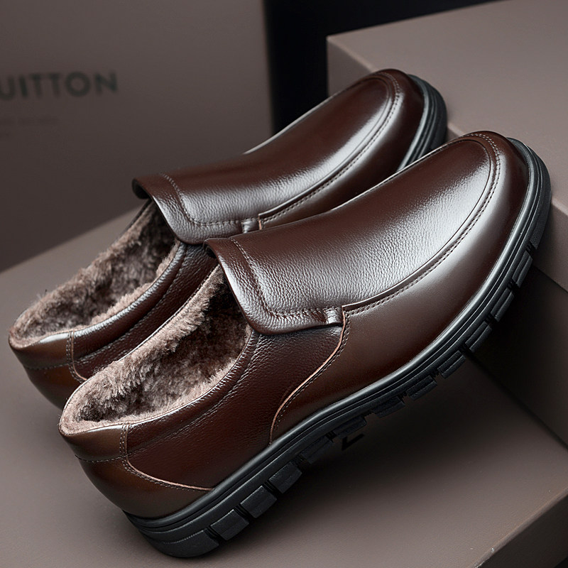 Leather Shoes Men Genuine Leather Business Authentic Leather Shoes Middle Aged Men Shoes Plus Suede Elderly Cotton Shoes Flat Bottom 45 Large Size Shoes 46-Taobao