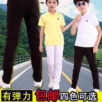 Children Pure Black Long Pants Spring Autumn Pure Cotton Boy Girl Casual Elementary School Pants Big Boy White Black