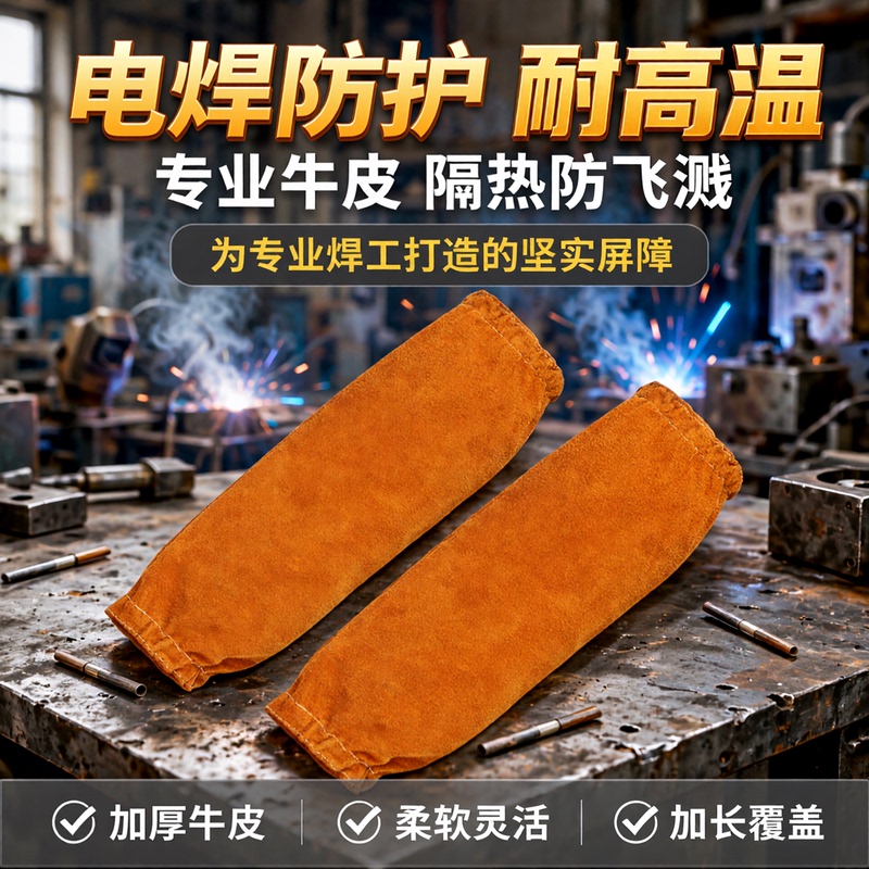 Cowhide Welding Sleeves, High-Temperature Resistant, Welder Protective Sleeves, Soft and Extended, Secondary Protection Welding, Anti-Splash, Labor Protection