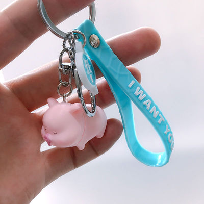 Standing Pig + Blue Leather RopeKey buckle female lovely Yellow clothes Piglets student a bag Pendant originality lovers Cartoon  ins Girlish heart