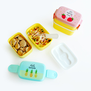 hộp cơm xiaomi Mini Bento Box Cartoon Dễ thương Sinh viên Hộp trái cây Lò vi sóng Nhựa Hai lớp Công suất nhỏ Hộp ăn trưa - Hộp cơm điện sưởi ấm hộp cơm điện unie