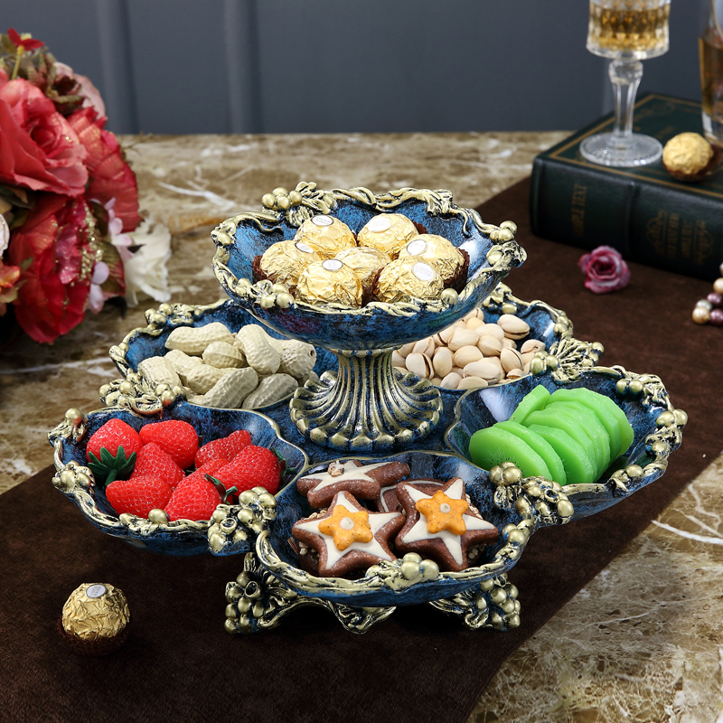 Eurostyle Living Room Tea Table Upscale Fruit Pan Home American Retro Fruit Pan Double creative Home Decorative Dried Fruit Pan