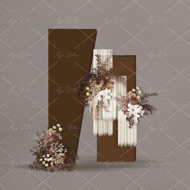 003 Thai-Style Milk Tea Color, Coffee Color, Caramel Color, White, Brown, Autumn Color, Wedding Hand-Drawn Effect Image, Floral Art Psd Material