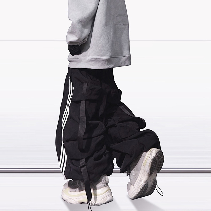 Uucscc Hip-Hop Trendy Brand Loose Sports Three-Stripe Pants Fashion Jogger Harem Pants Black Workwear Wide-Leg Pants for Men