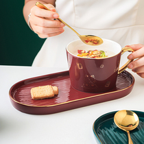 High value breakfast cup oatmeal Cup Net Red large capacity Ceramic Milk cereal Cup mug 500ml with spoon