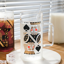 Advanced feel Glass large capacity retro poker beer glass glass with handle ins Wind cold drink cup home home