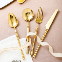European style high-grade Golden Knife and Fork ins Wind Western tableware knife and fork 304 padded stainless steel steak knife and fork three sets