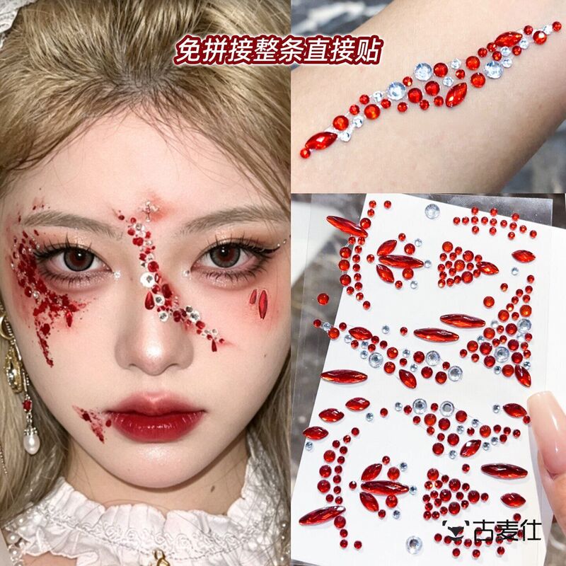 Halloween Blood and Tears Gem Injury Stickers Stitched Doll Sweet Sad Yandere Nun Cute Ghost Bat Makeup Face Stickers Halloween Blood and Tears Gem Injury Stickers Stitched Doll Sweet Sad Yandere Nun Cute Ghost Bat Makeup Face Stickers