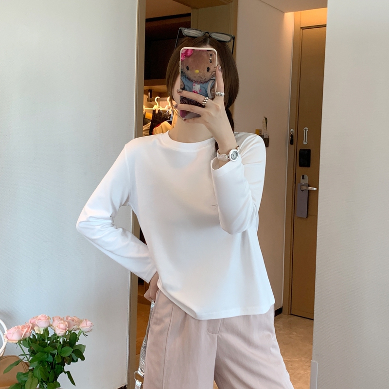 Petite Women's Solid Color Eight-Sleeve Top, Early Spring Simple Basic Loose Short T-Shirt for Layering