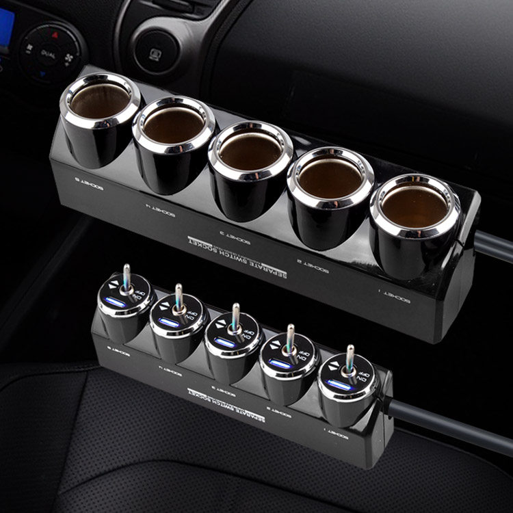 Japan with independent switch one drag five cigarette lighter LED blue one five power converter car charger