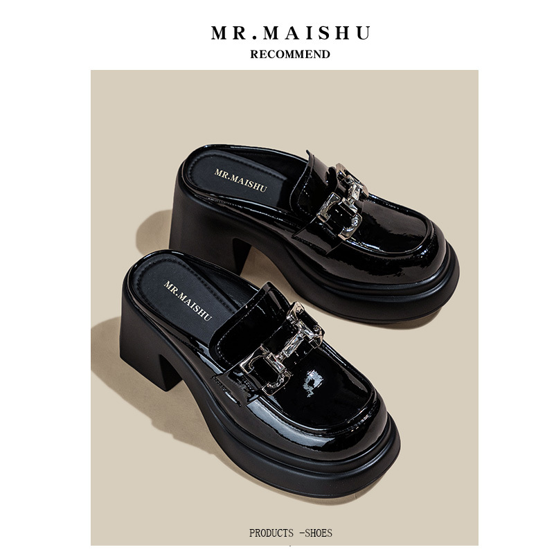 Half-Toe Slippers for Women, Small Leather Shoes for Outdoor Wear, Fashionable Summer Chunky Heel Patent Leather Wool Height-Increasing Thick-Soled Half-Slipper Shoes for Women Half-Toe Slippers for Women, Small Leather Shoes for Outdoor Wear, Fashionable Summer Chunky Heel Patent Leather Wool Height-Increasing Thick-Soled Half-Slipper Shoes for Women