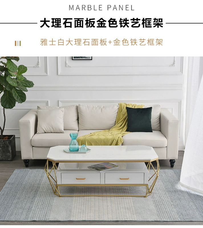 Bàn cà phê đá cẩm thạch Bắc Âu hiện đại tối giản nhỏ hình chữ nhật ánh sáng sang trọng sắt nghệ thuật sáng tạo nội thất phòng khách đơn giản - Bàn trà bàn trà đẹp
