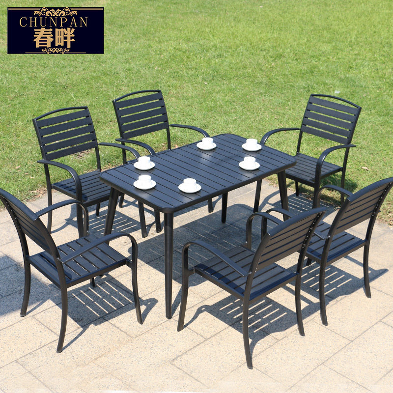 Springside Outdoor Courtyard Table and Chair Coffee Shop Outdoor Dining Chair Garden Terrace Leisure Simple Plastic Wood Table and Chair Combination