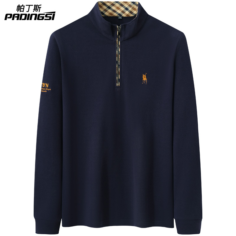 Paul Official Flagship Store Horse Logo Embroidered Long-Sleeve T-Shirt Stand Collar Men's Top Outerwear Zipper Polo Shirt High-End