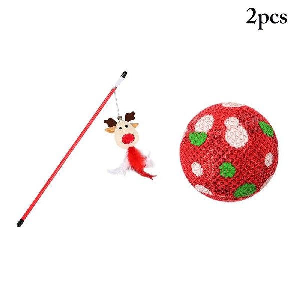 2pcs 2pcs Cat Toy Pet Christmas cat teaser wand Reindeer Cat-Taob