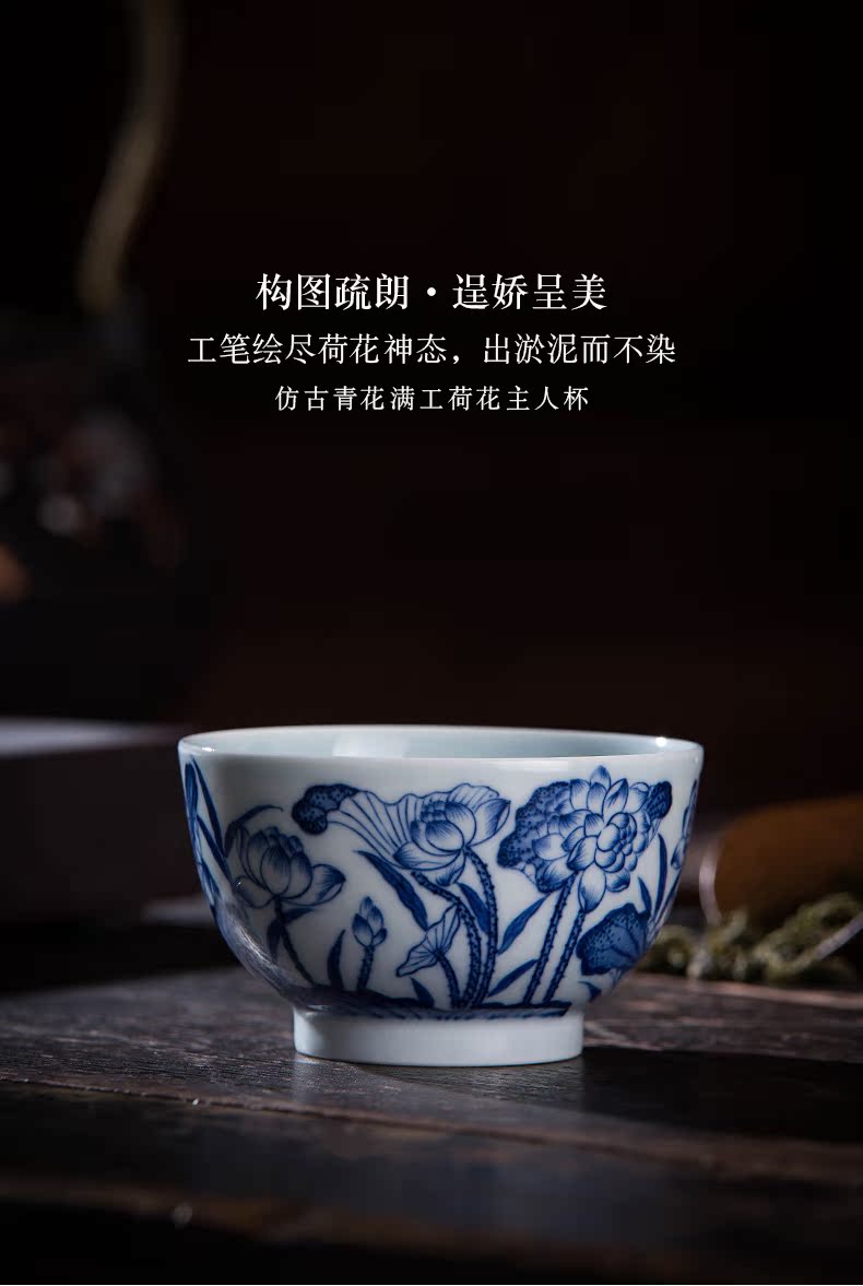 Jingdezhen flagship store work full lotus master cup of hand archaize ceramic sample tea cup of blue and white porcelain tea cups