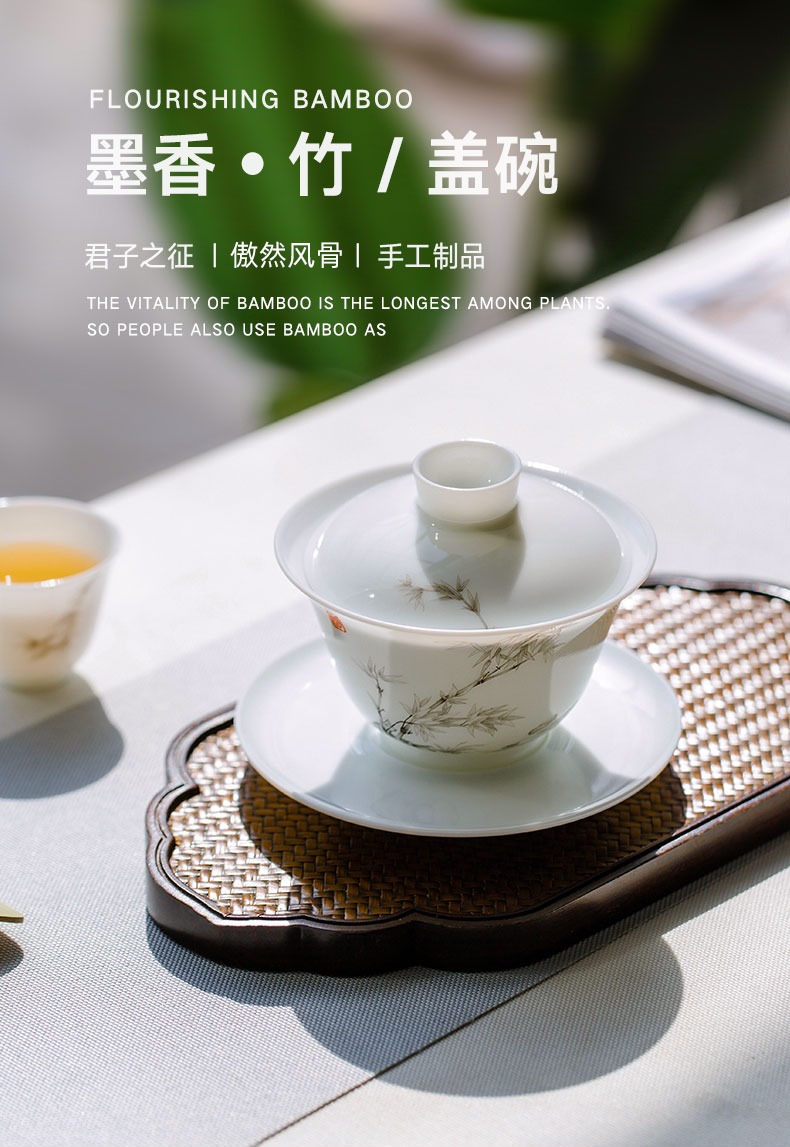 Jingdezhen flagship store hand - made kunfu tea tureen household ceramic cups tureen single tea bowl tea tureen
