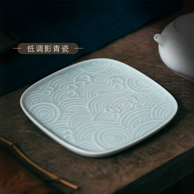 Jingdezhen flagship store ceramic film blue pot bearing pad household small cup tea accessories a single ground by hand