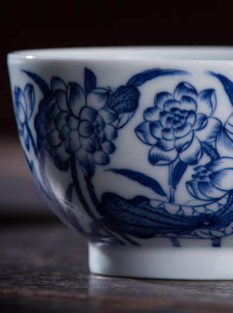 Jingdezhen flagship store work full lotus master cup of hand archaize ceramic sample tea cup of blue and white porcelain tea cups