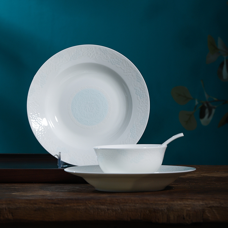 White porcelain tableware of pottery and porcelain of jingdezhen flagship store suit household contracted bowl dish dish combination of key-2 luxury north ou feng