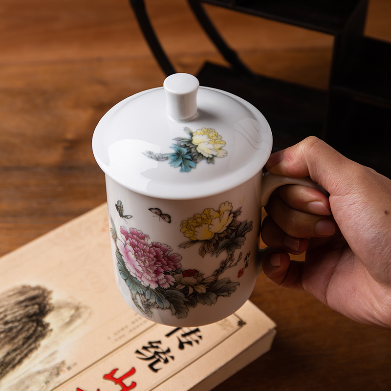 Jingdezhen official flagship store Zhang Songmao ceramics with cover tea cup high - grade individual household glass cup
