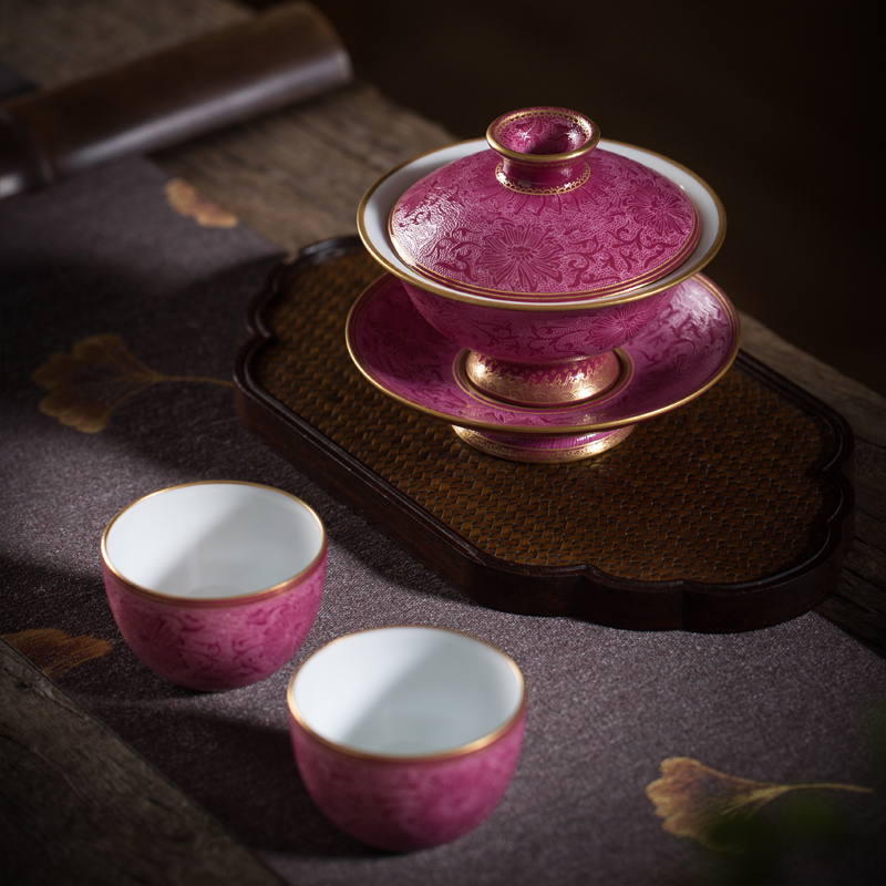 Jingdezhen flagship store grilled ceramic famille rose flower paint lotus tea sets office home business gifts